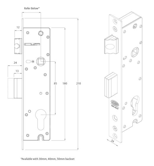 Lockwood Induro 2-Point Mortice Lock – 30mm Backset – Satin Stainless