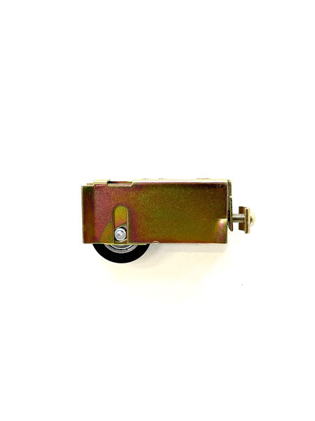 Adjustable door carriage with 17mm flared wings. Suits Frontline, Vincent, Vantage & many others. Use M - 4140 as replacement roller.